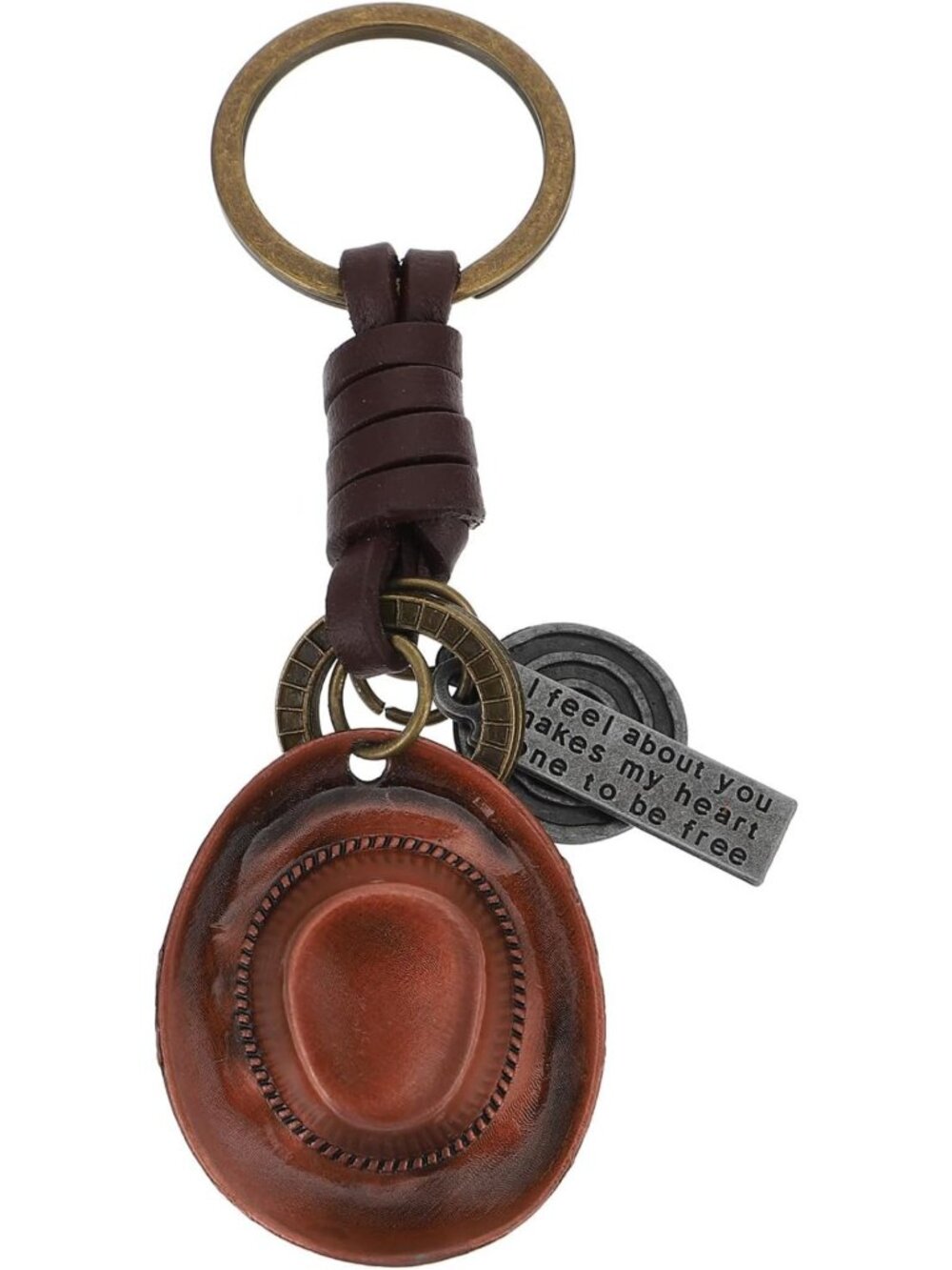 Vintage Leather Cowboy Hat Keychain, Western Style Key Ring for Men & Women